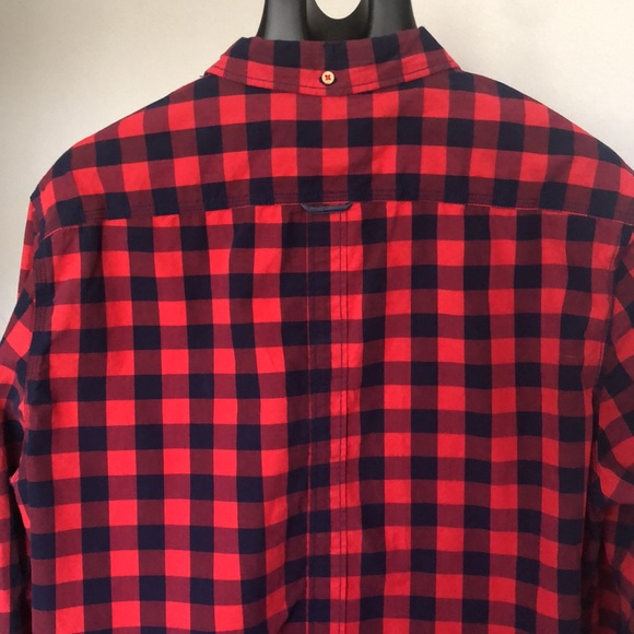 Cactus Slim Fit Red Navy Plaid Long Sleeve Button Down Shirt Sz XL - Picture 5 of 13